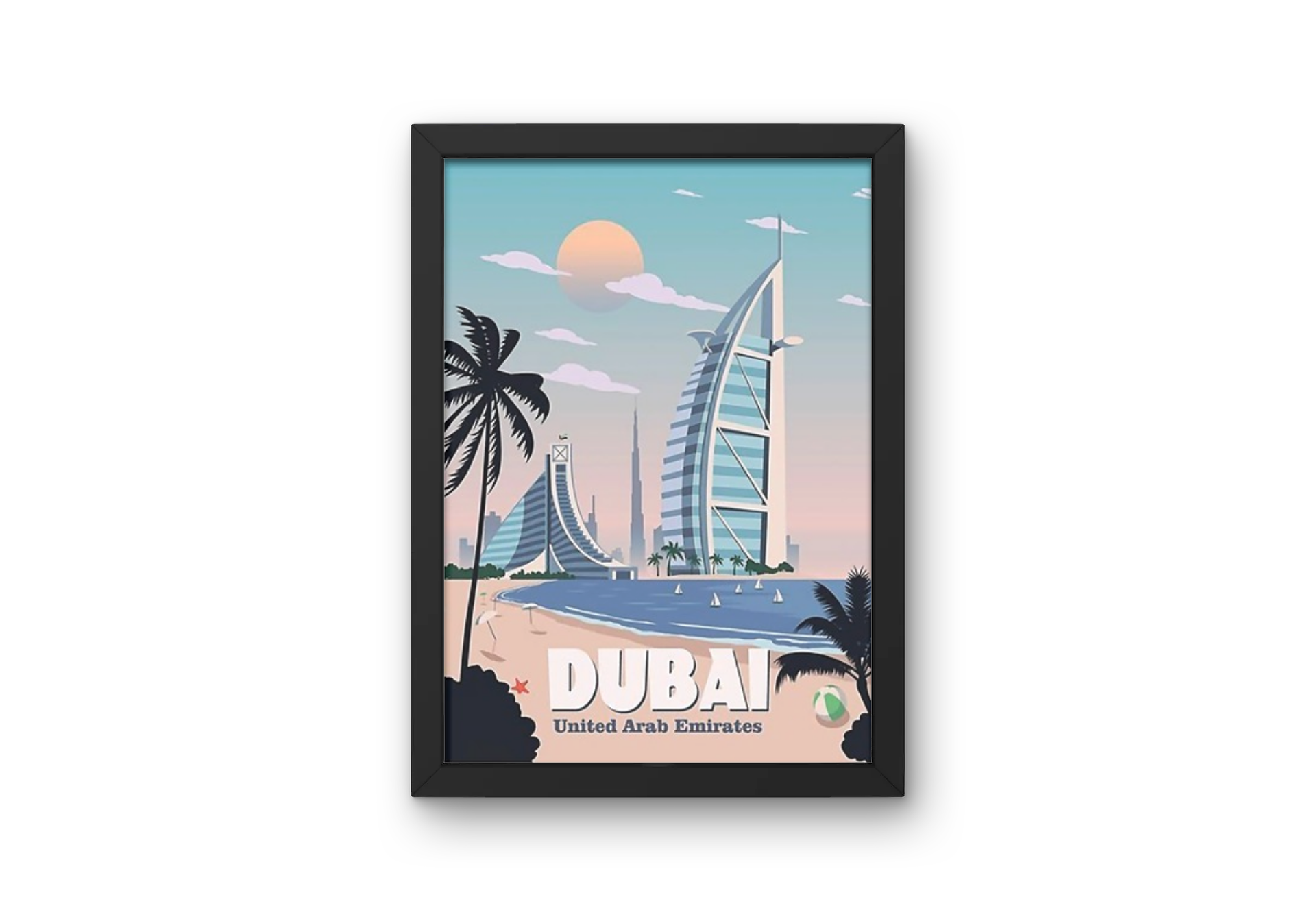 Vintage Dubai Beach Travel Art Painting