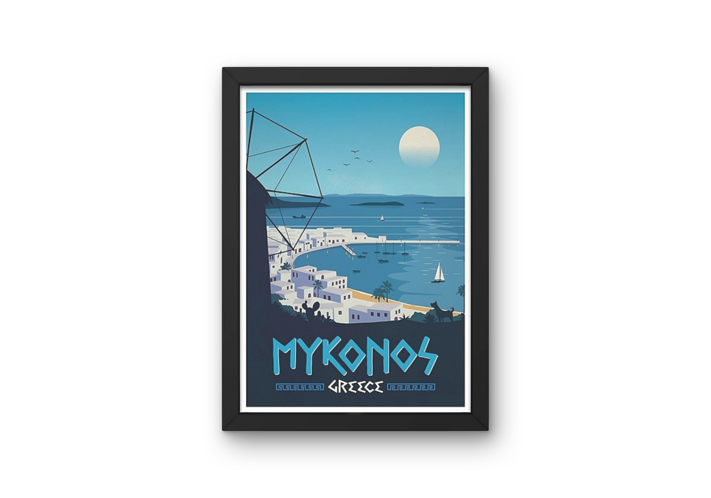 Vintage Mykonos Greece Travel Art Painting