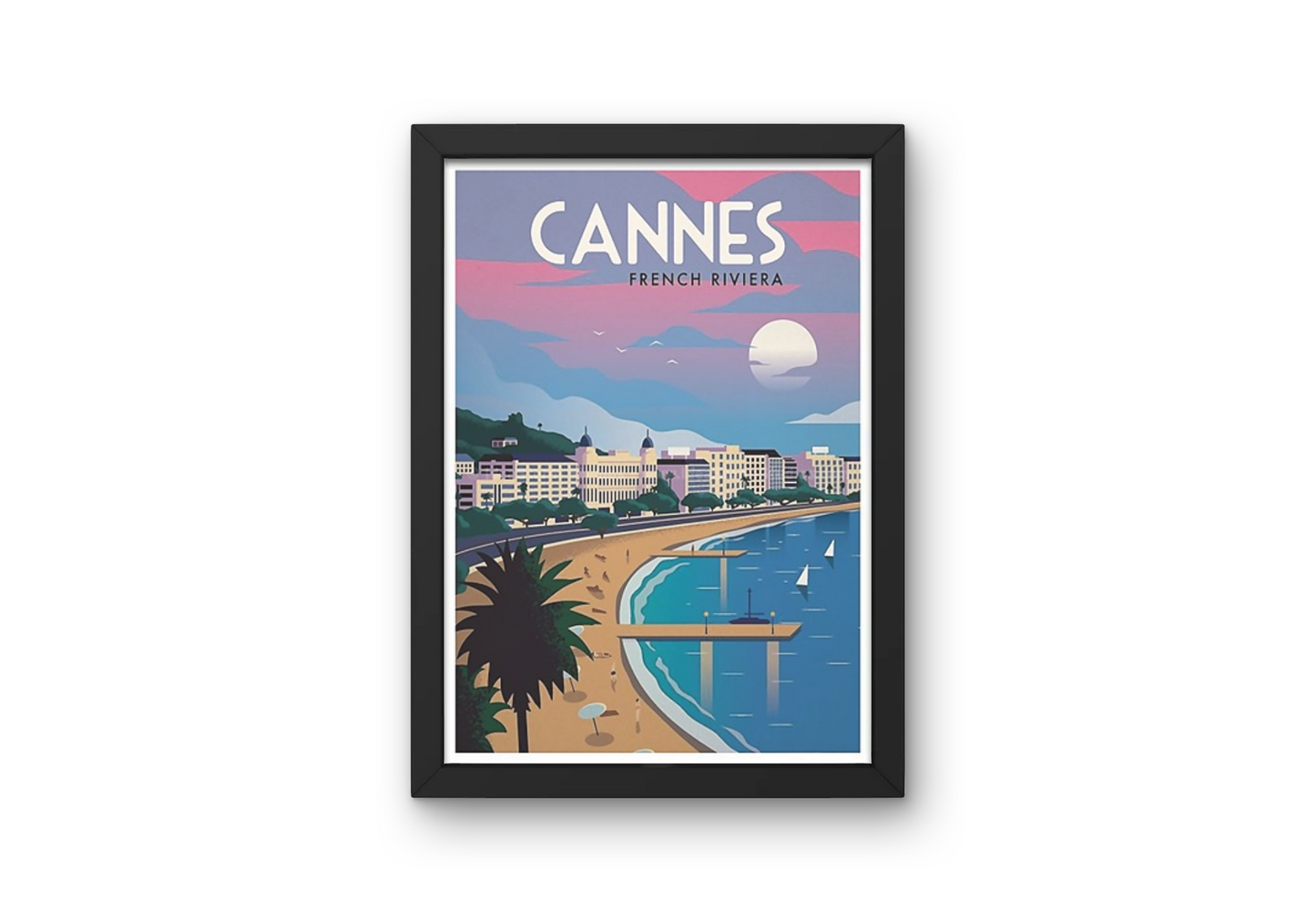 Vintage Cannes Coast Travel Art Painting