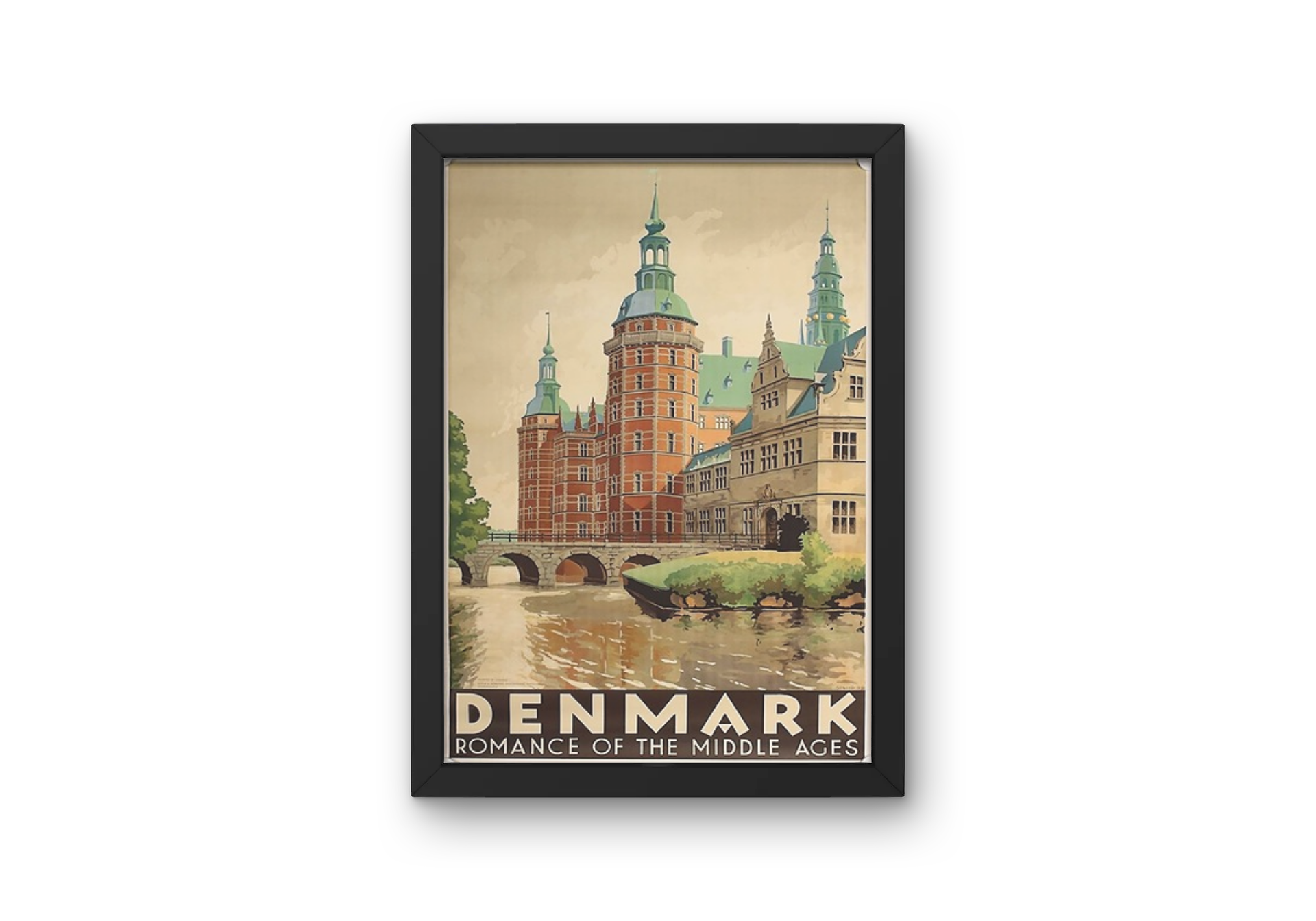 Vintage Danish City Travel Art Painting