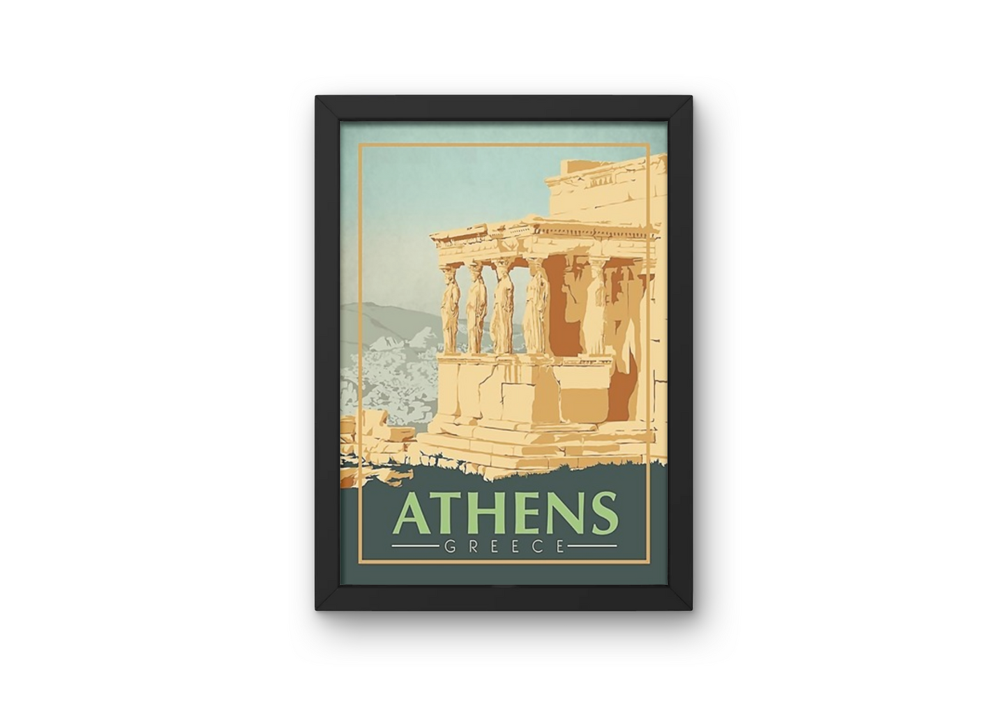 Vintage Athens Greece Travel Art Painting