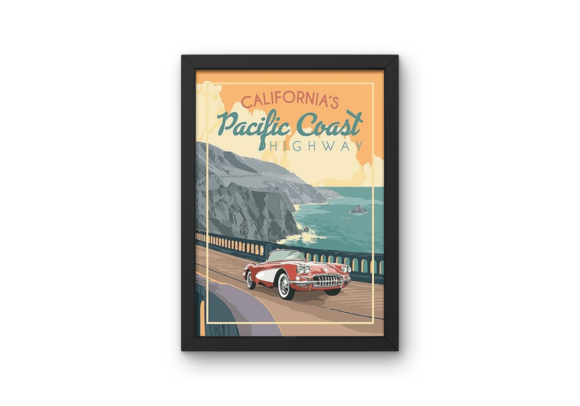 Vintage California Pacific Coast Travel Art Painting