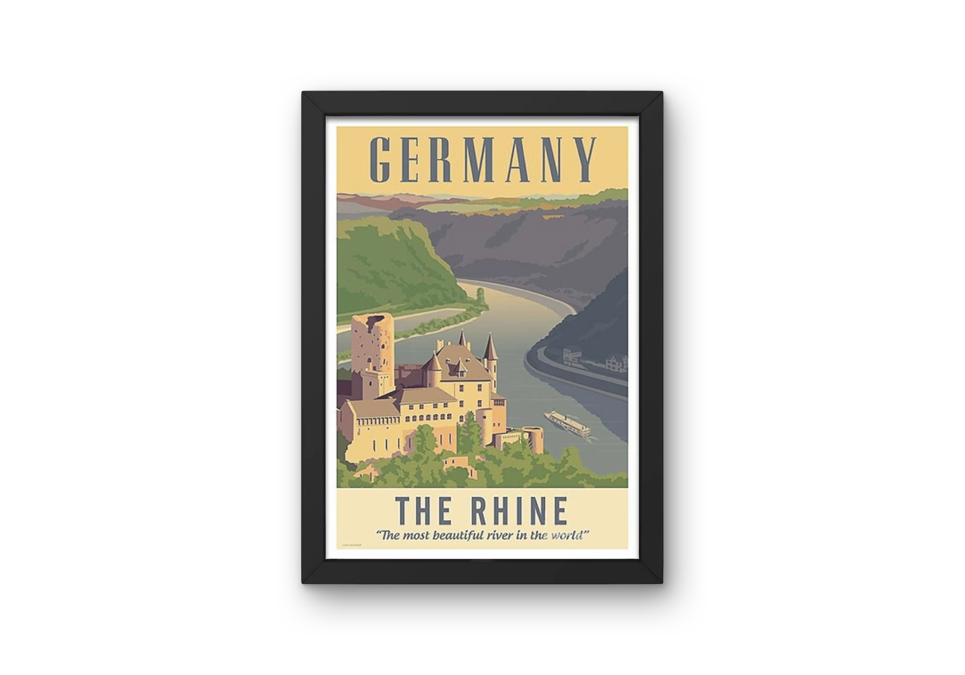 Vintage Germany Rhine River Travel Art Painting