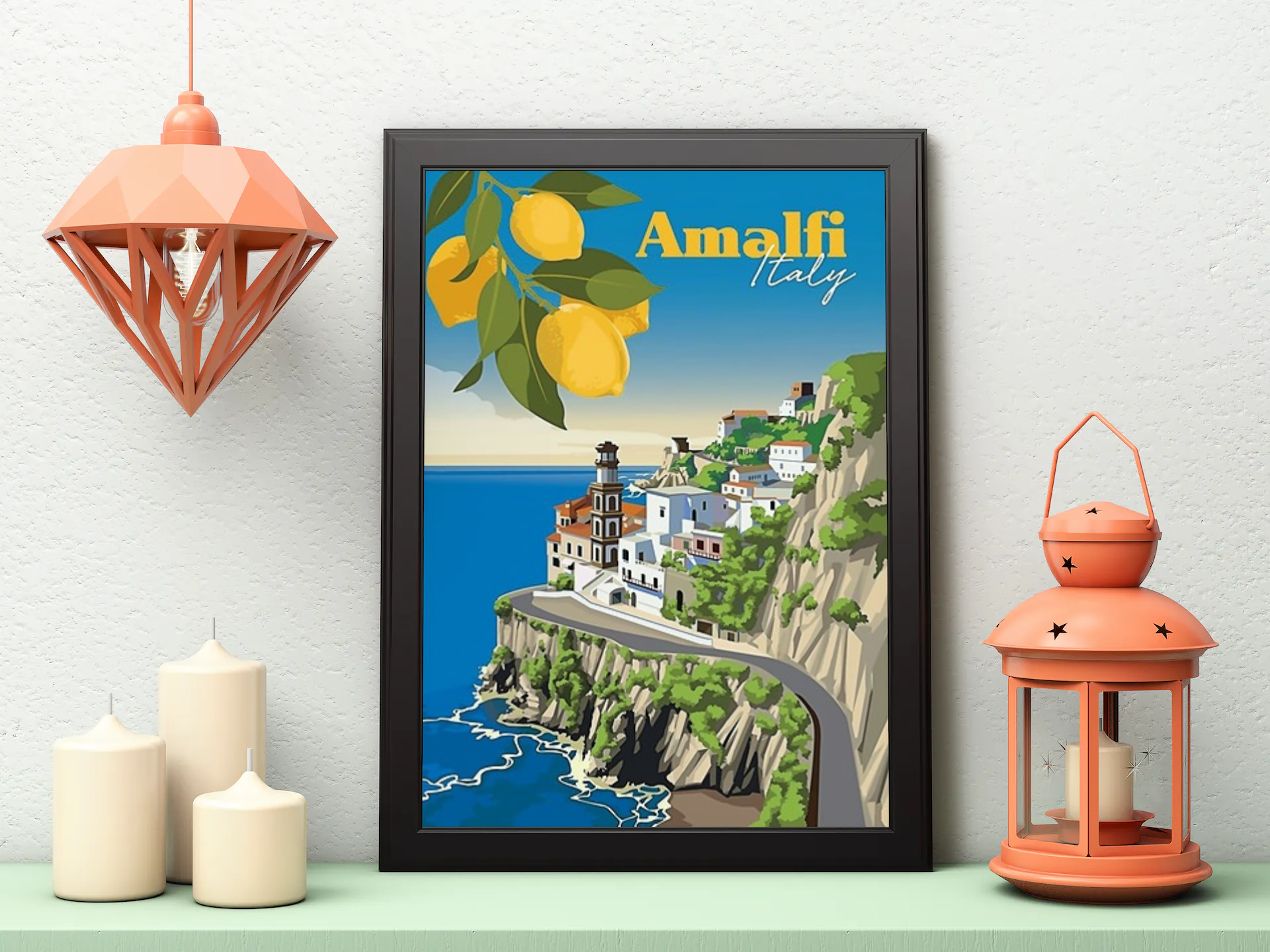 Vintage Amalfi City Travel Art Painting