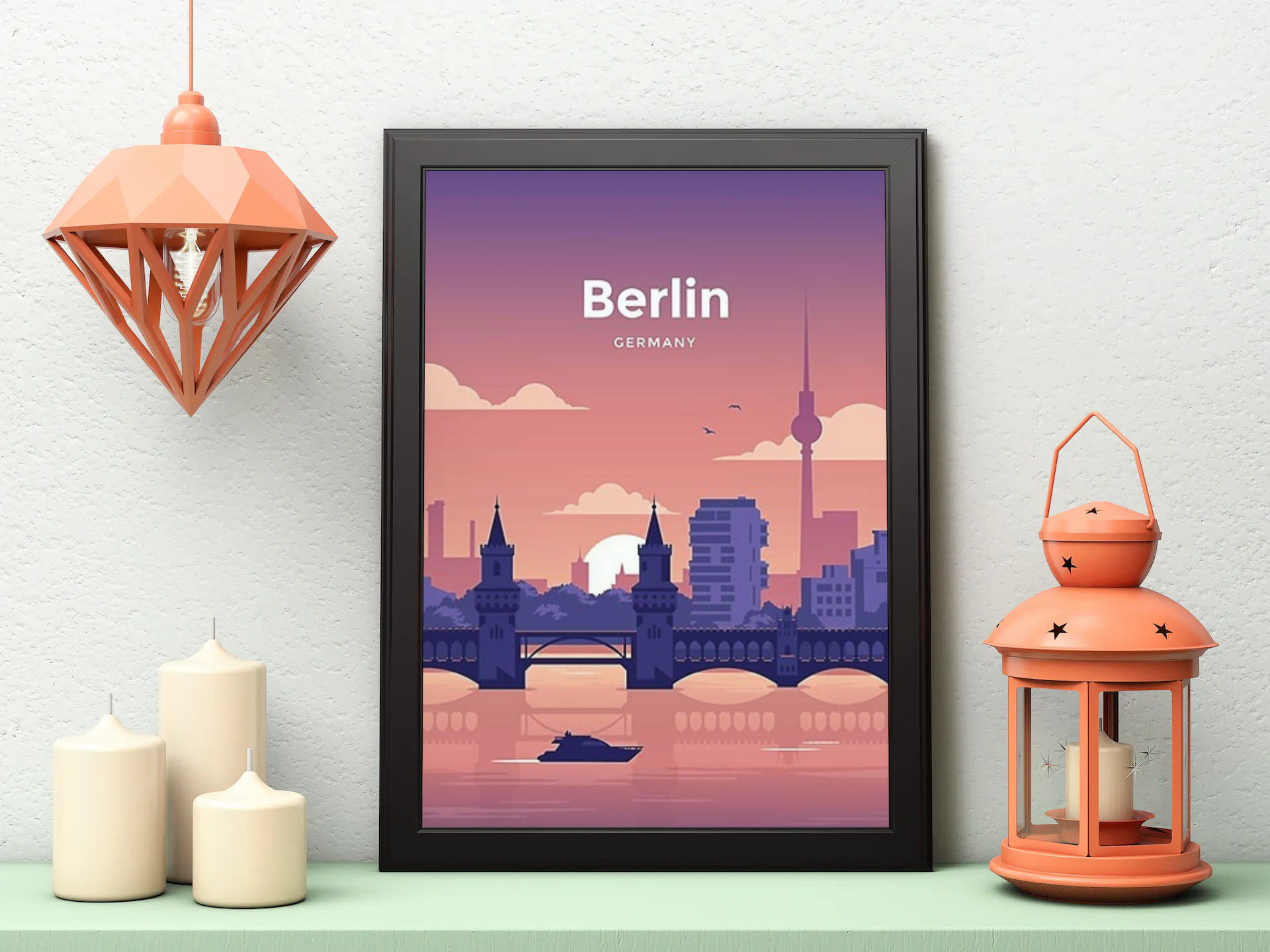 Vintage Berlin Sunset Travel Art Painting