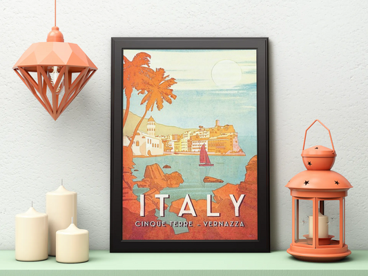 Vintage Italy Cinque Terre Travel Art Painting