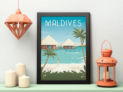 Vintage Maldives Travel Art Painting