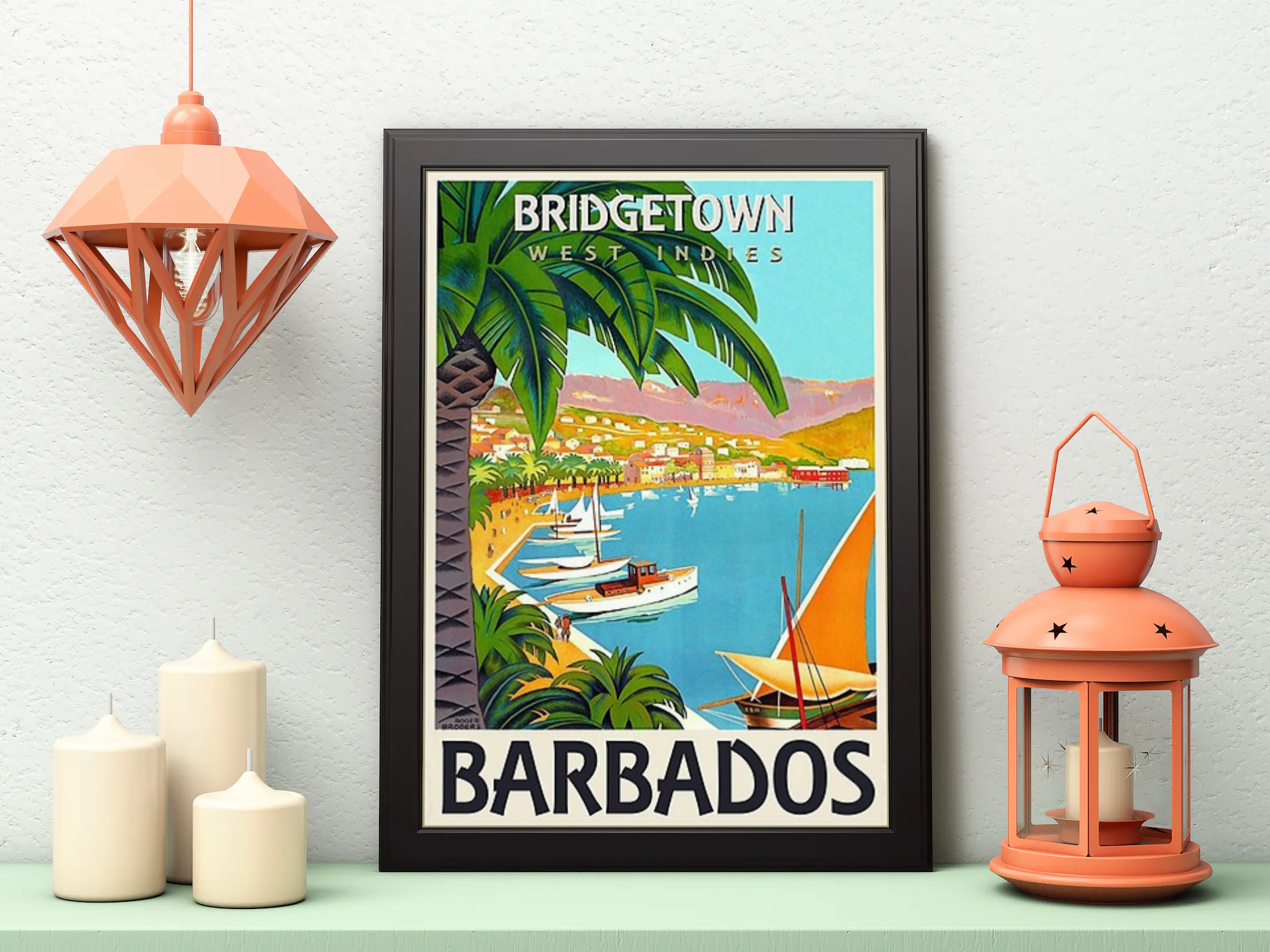 Vintage Barbados Port Travel Art Painting
