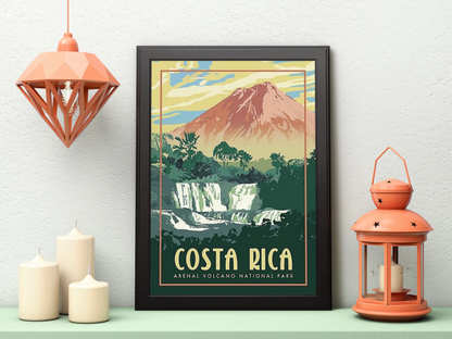 Vintage Costa Rica Mountain Travel Art Painting