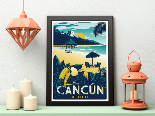 Vintage Cancun Beach Travel Art Painting