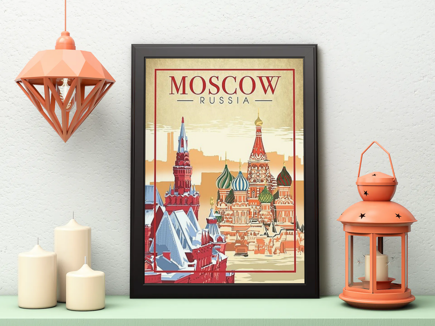 Vintage Moscow St Basil's Cathedral Travel Art Painting