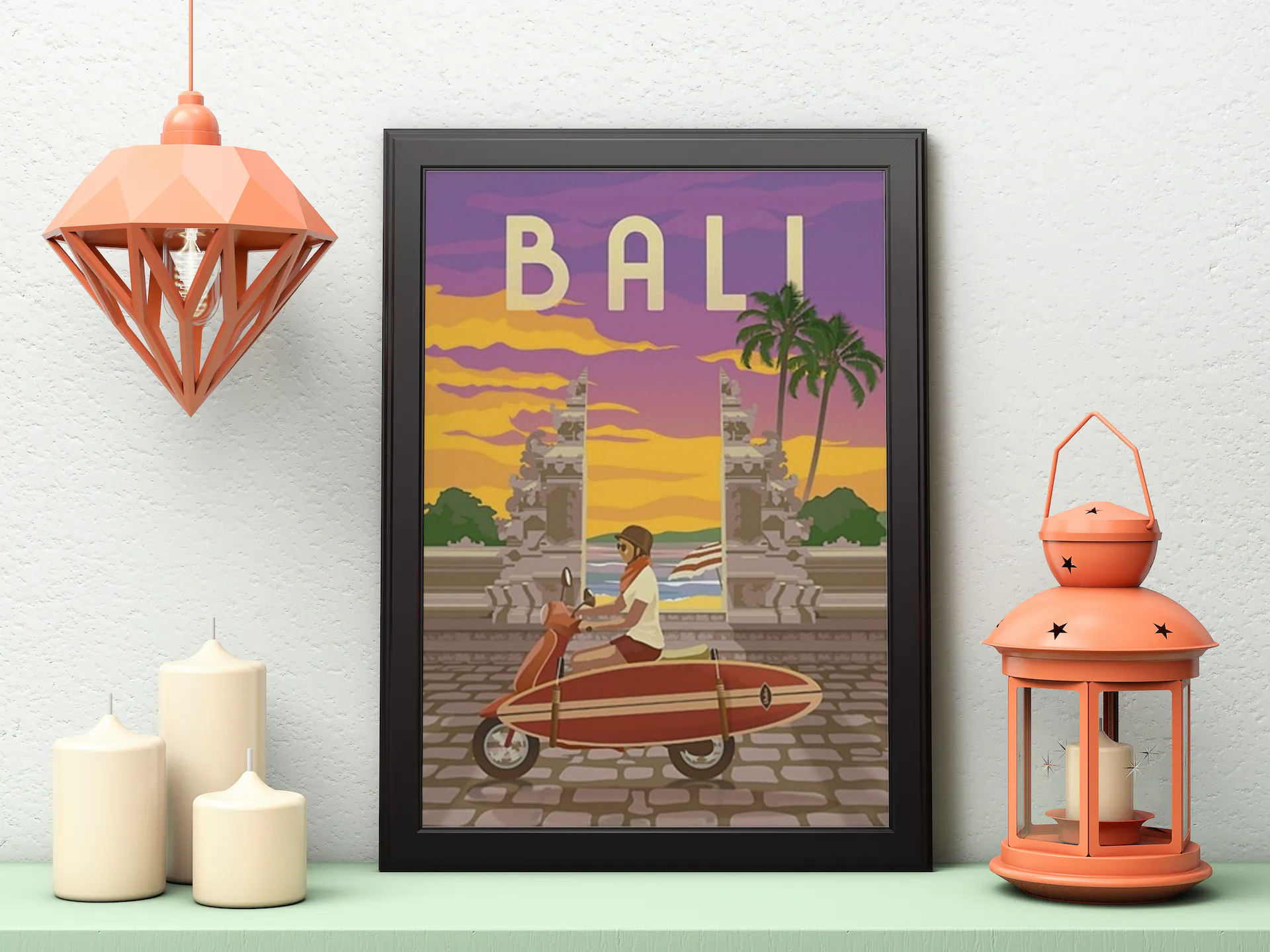 Vintage Bali Scooter Travel Art Painting