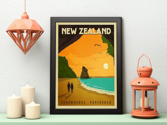 Vintage New Zealand Beach Travel Art Painting