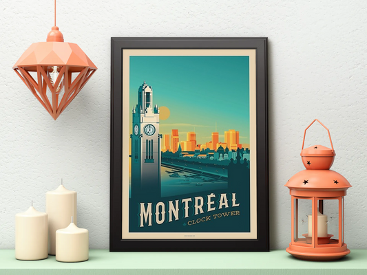 Vintage Montreal Clocktower Travel Art Painting