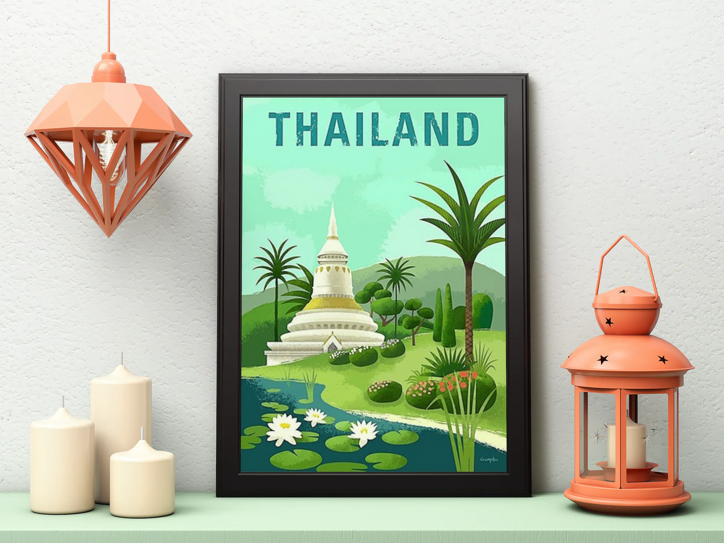 Vintage Thailand Pagoda Travel Art Painting