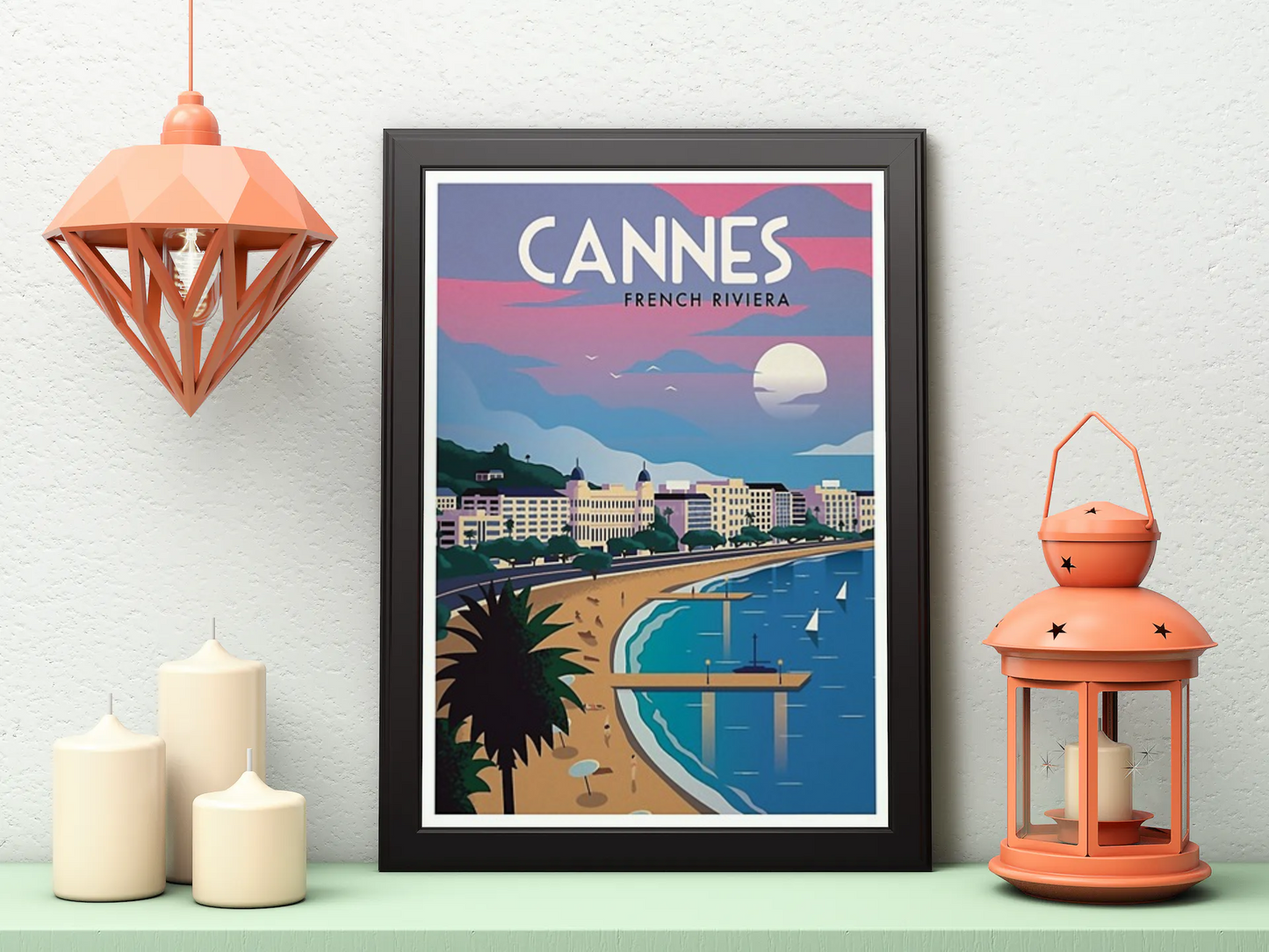 Vintage Cannes Coast Travel Art Painting