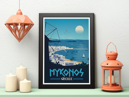 Vintage Mykonos Greece Travel Art Painting