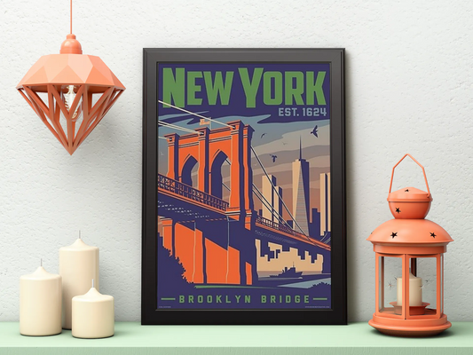 Vintage New York Brooklyn Bridge Travel Art Painting