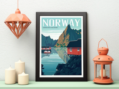 Vintage Norway Fjords Travel Art Painting