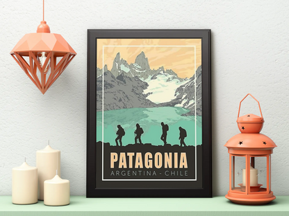 Vintage Patagonia Mountains Travel Art Painting