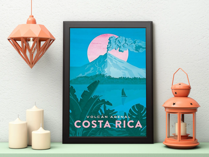 Vintage Costa Rica Volcano Travel Art Painting