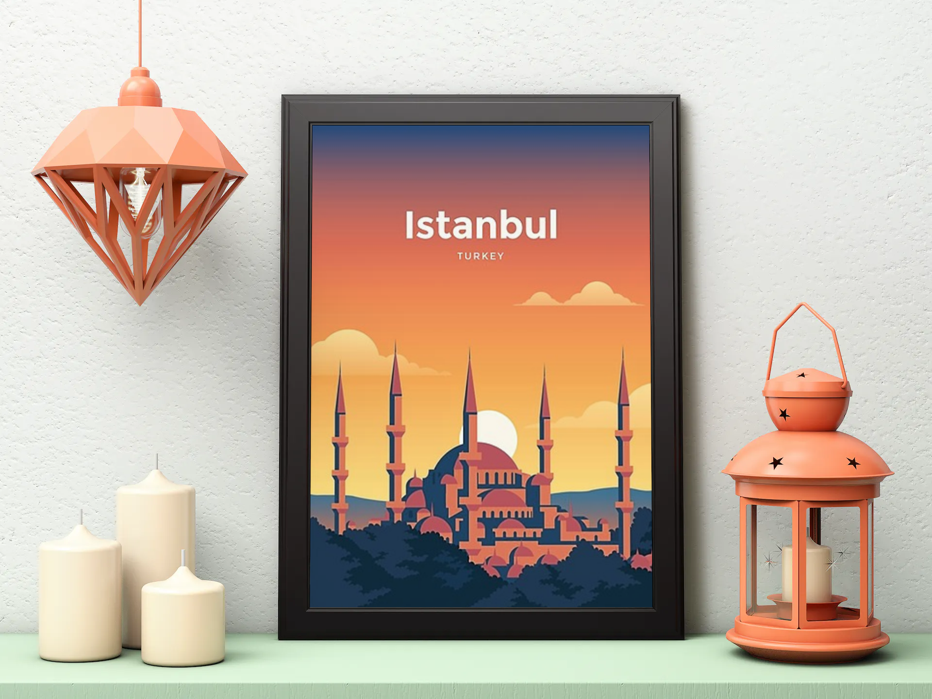 Vintage Istanbul Sunset Travel Art Painting