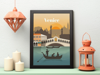 Vintage Venice Sunset Travel Art Painting