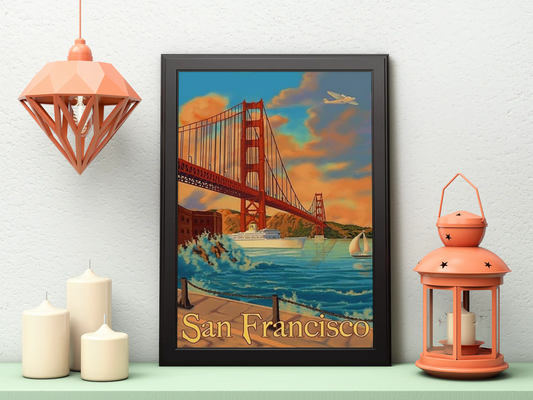 Vintage Sanfrancisco Golden Gate Bridge Travel Art Painting