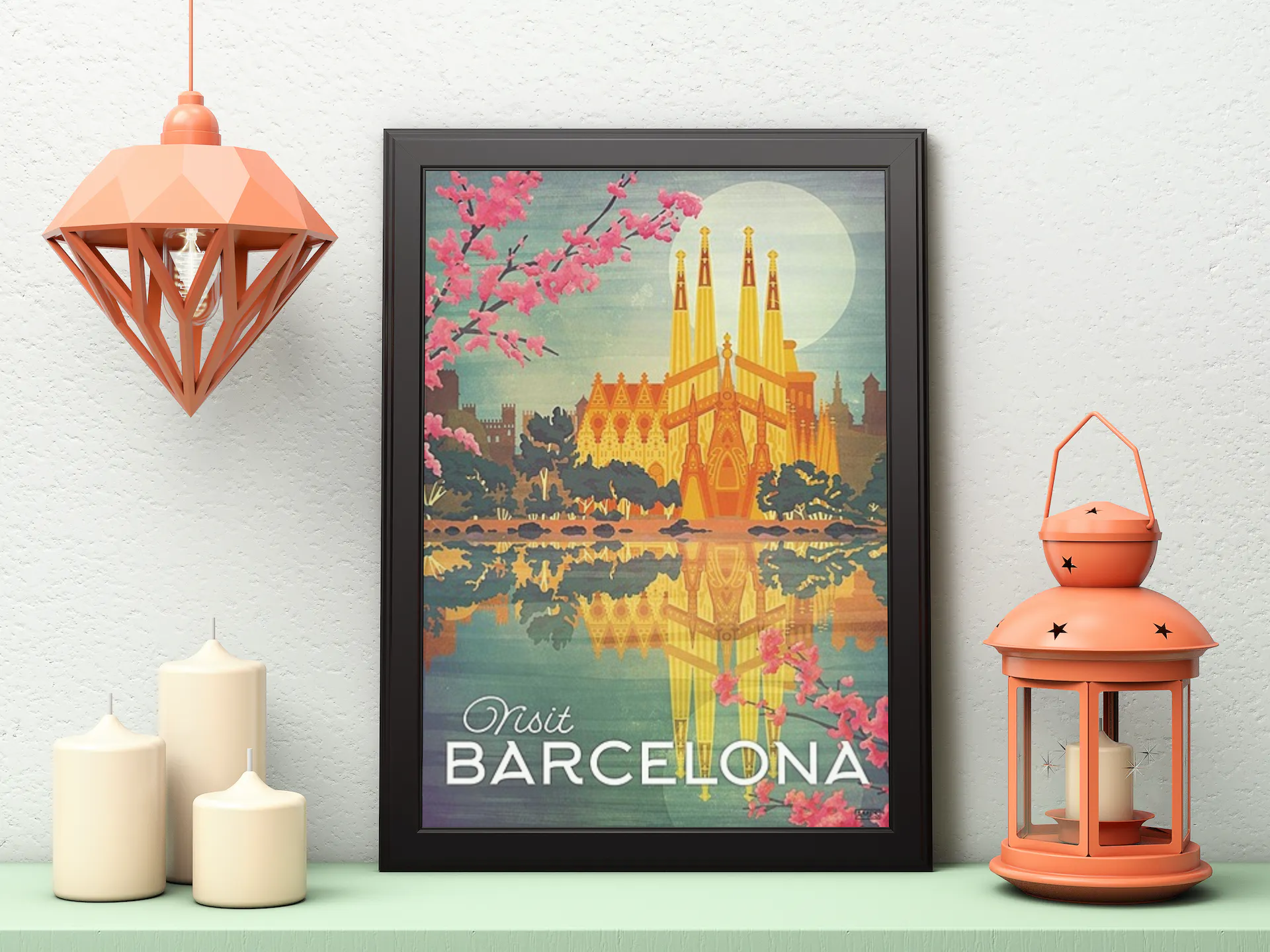 Vintage Barcelona Sagrada Familia Travel Art Painting