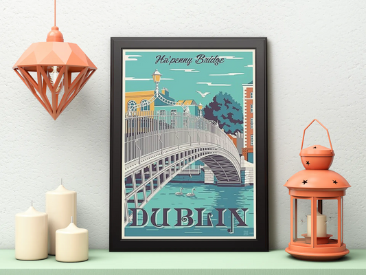 Vintage Dublin Bridge Travel Art Painting