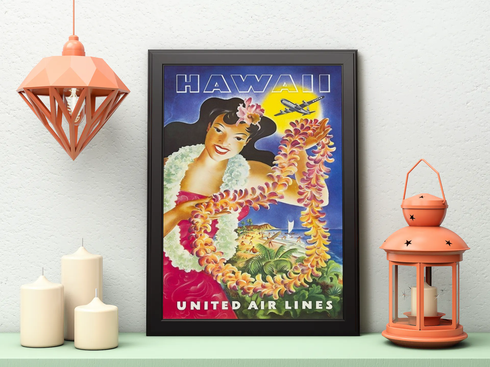 Vintage Hawaii Airlines Travel Art Painting