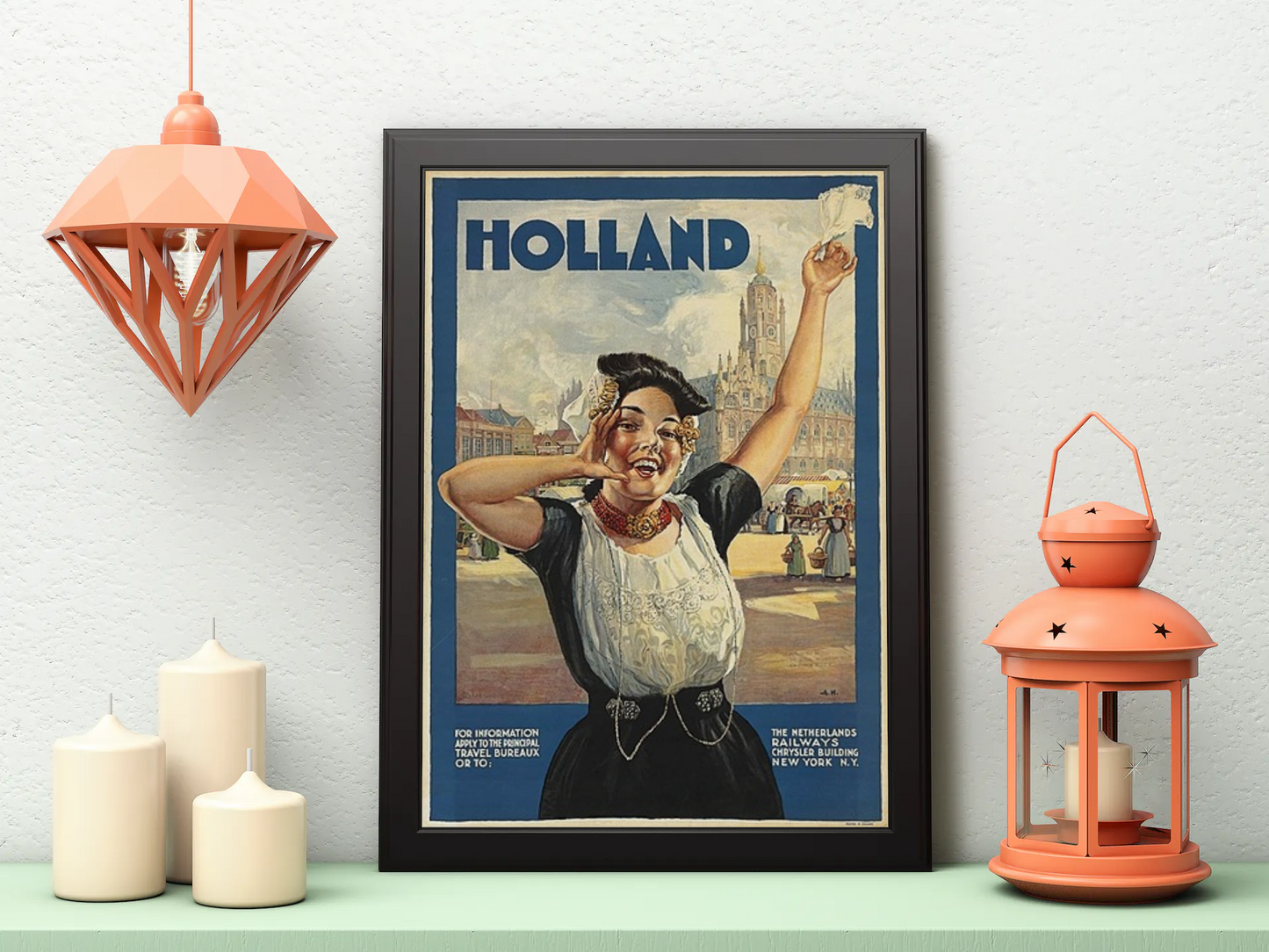 Vintage Holland Lady Travel Art Painting