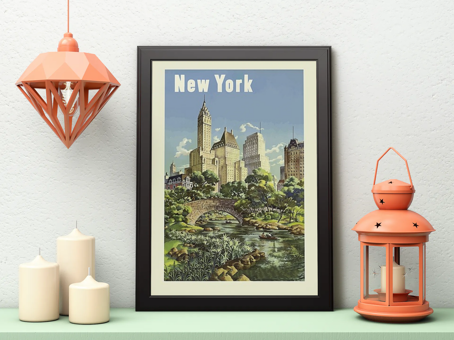 Vintage New York Garden Travel Art Painting