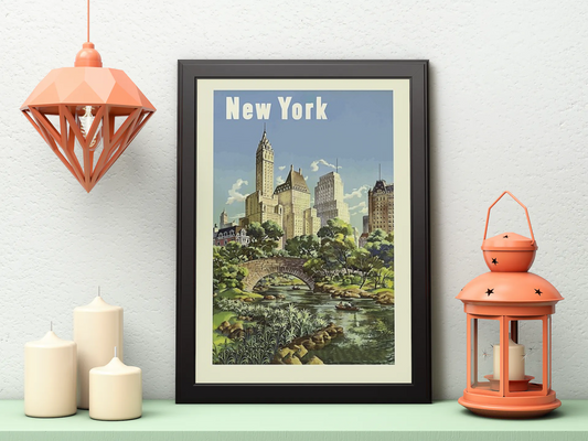 Vintage New York Garden Travel Art Painting