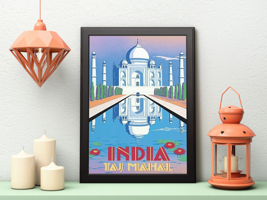 Vintage Taj Mahal Travel Art Painting