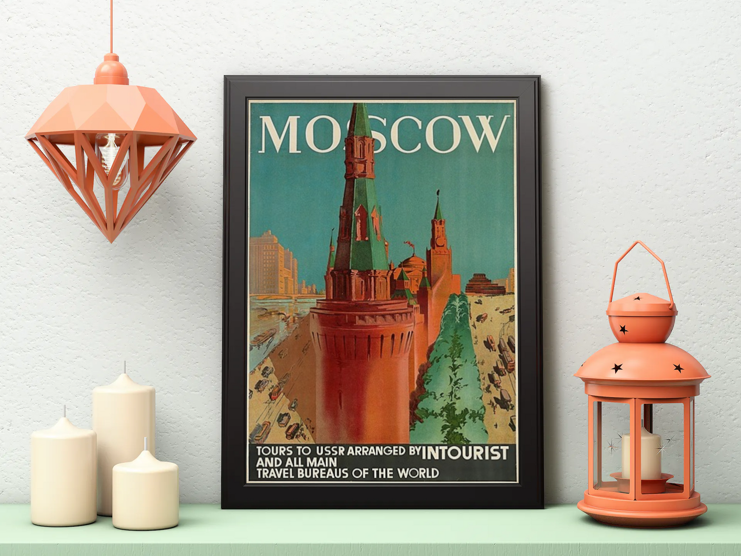 Vintage Moscow Kremlin Travel Art Painting