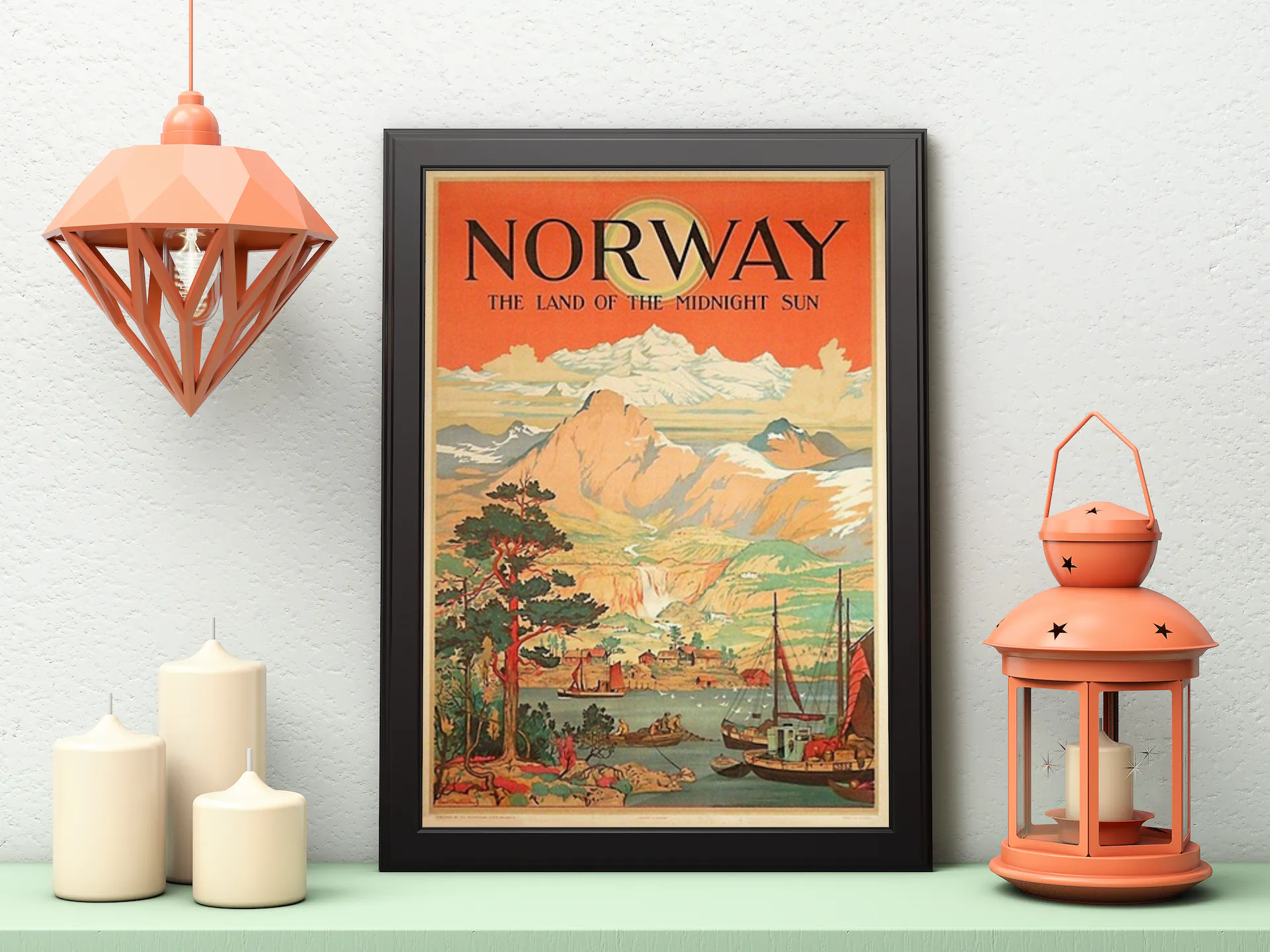 Vintage Norway Mountains Travel Art Painting