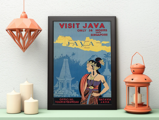 Vintage Java Tourism Travel Art Painting