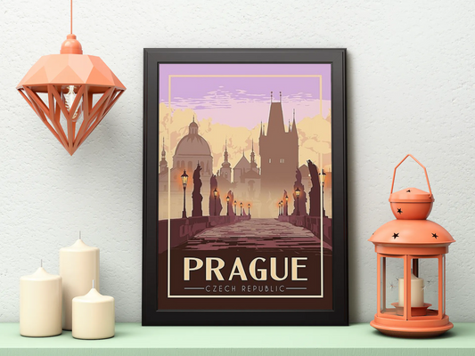 Vintage Prague Bridge Travel Art Painting