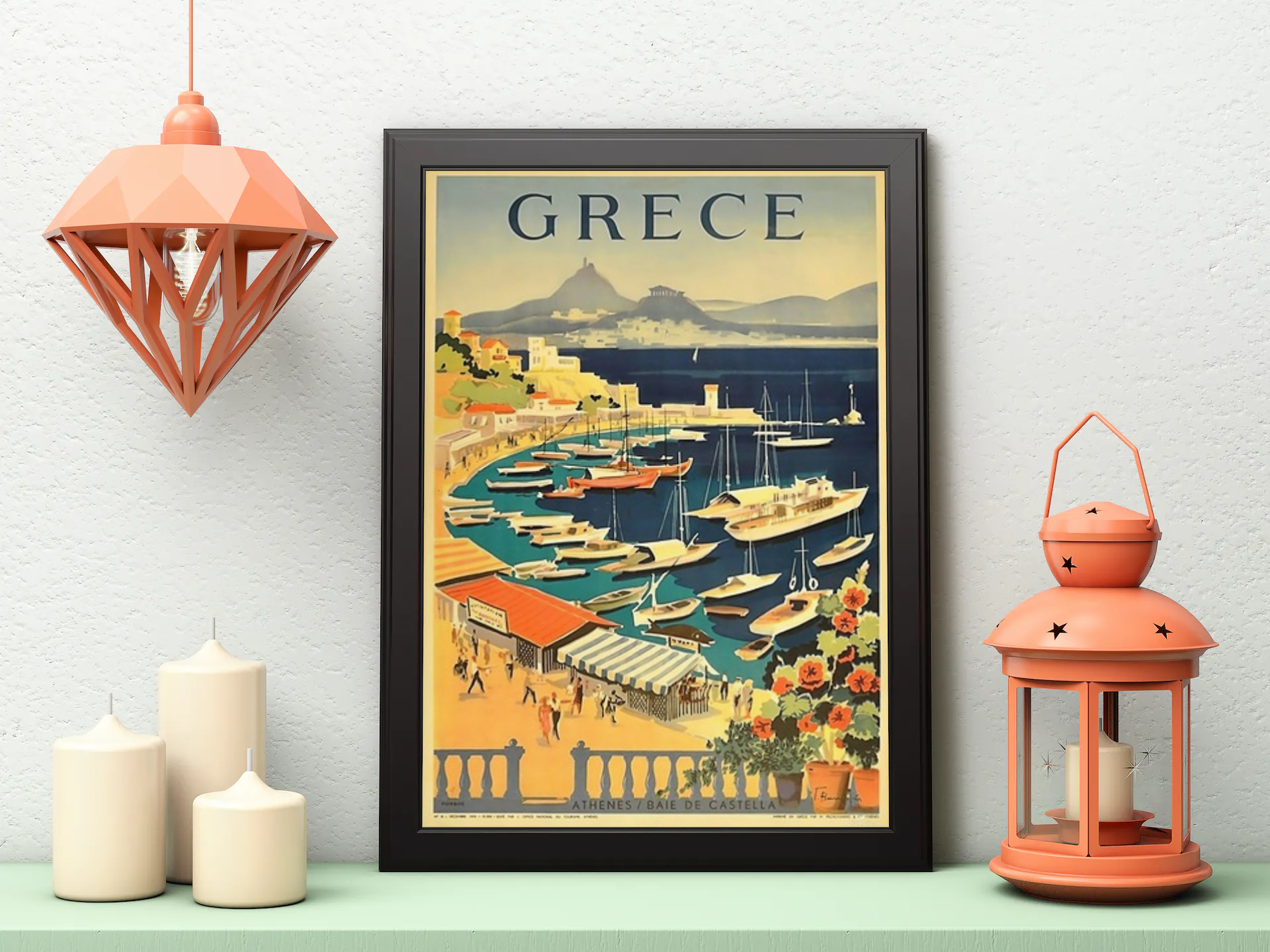 Vintage Greece Port Travel Art Painting