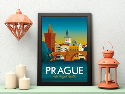 Vintage Prague River Travel Art Painting
