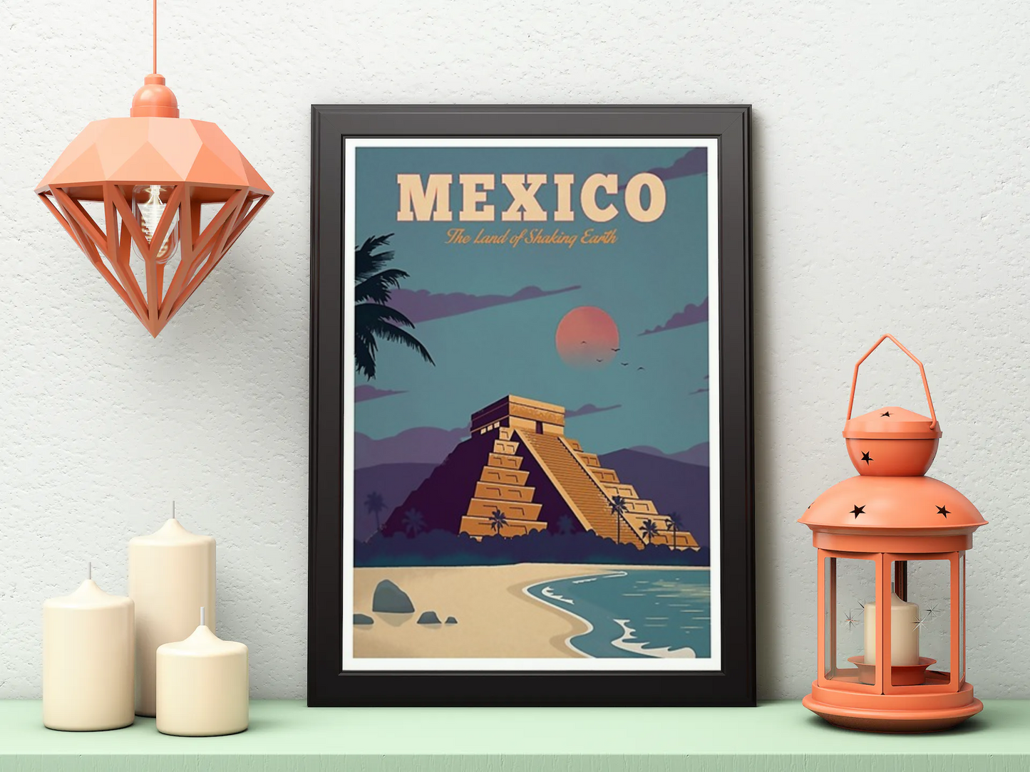 Vintage Mexico Temple Travel Art Painting