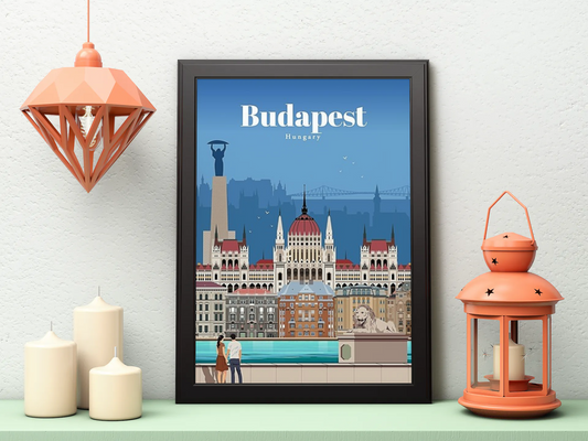 Vintage Budapest Parliament Travel Art Painting