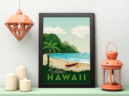 Vintage Hawaii Beach Travel Art Painting