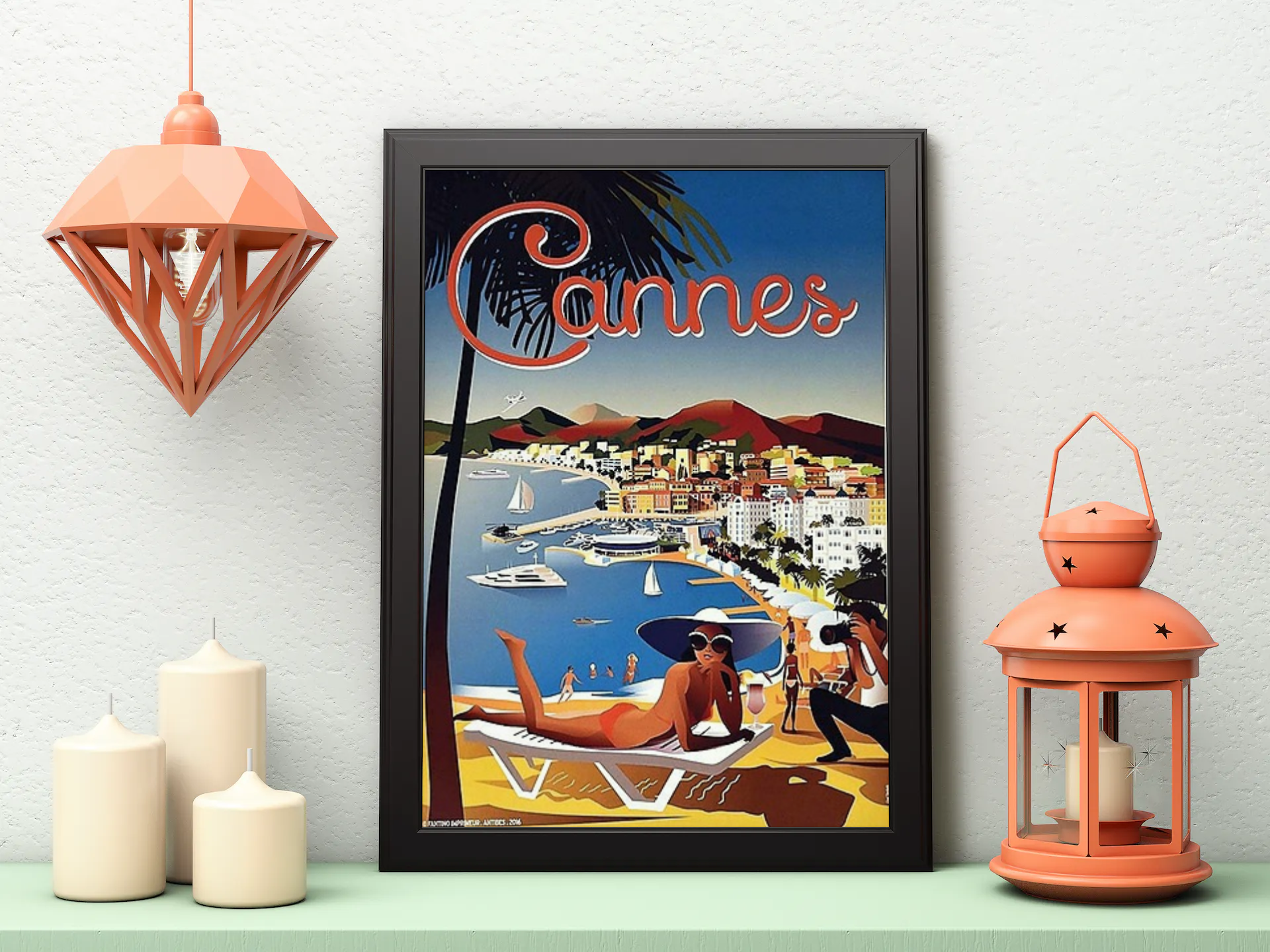 Vintage Cannes Beach Travel Art Painting