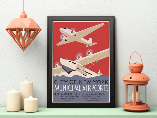 Vintage New York Airplanes Travel Art Painting