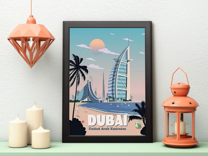 Vintage Dubai Beach Travel Art Painting