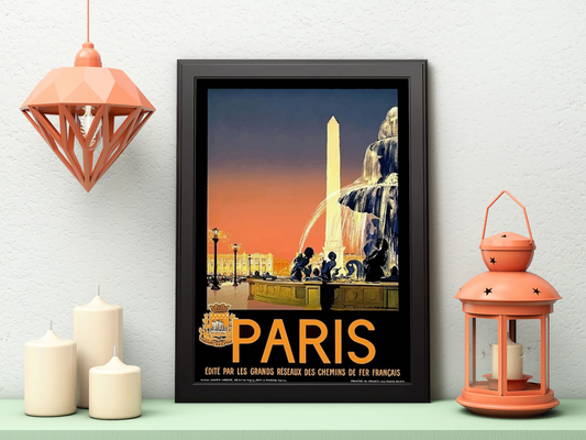 Vintage Paris Fountain Travel Art Painting