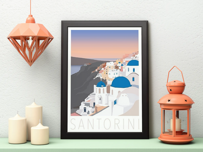 Vintage Santorini City Travel Art Painting