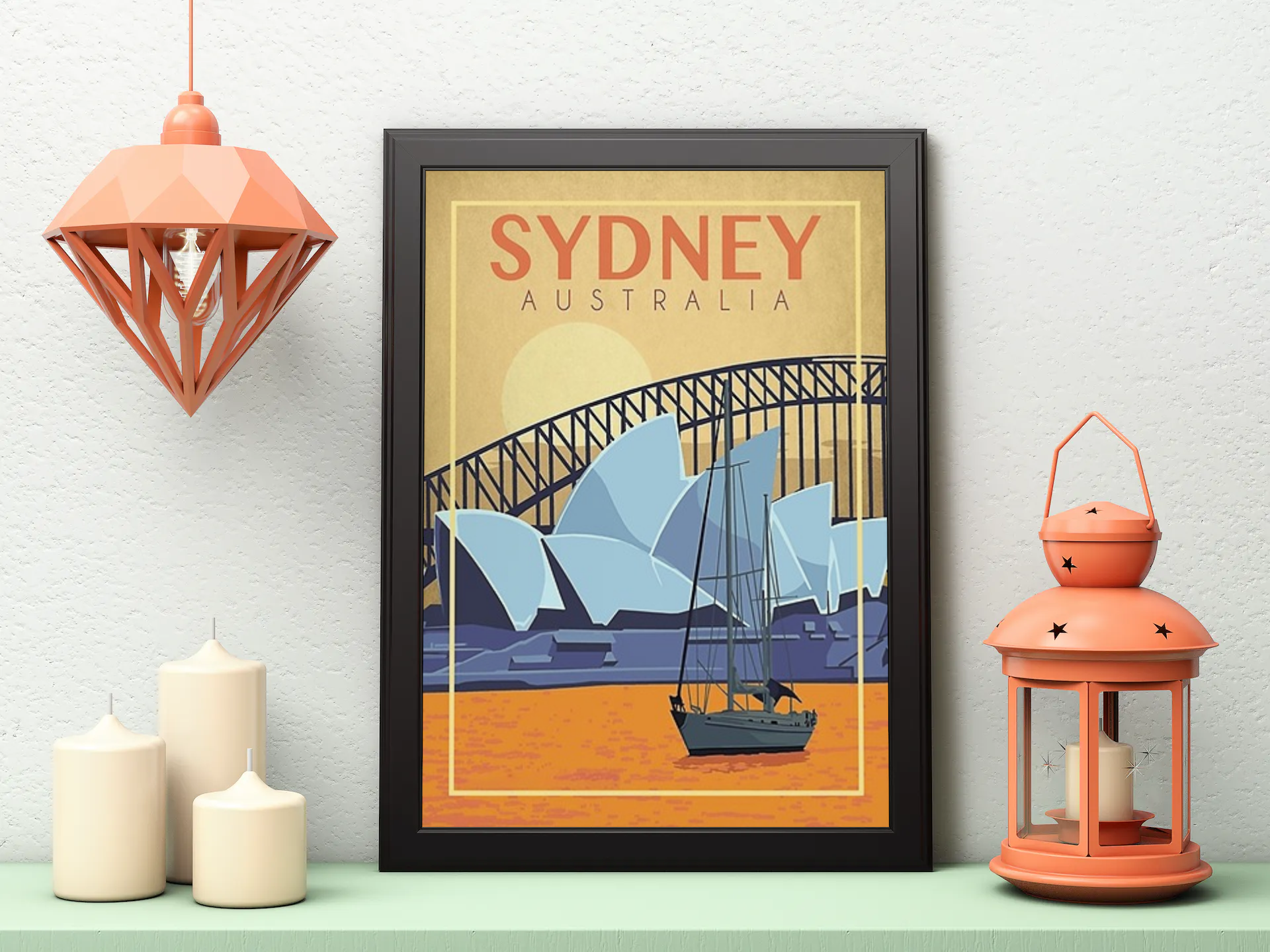 Vintage Sydney Operahouse Travel Art Painting